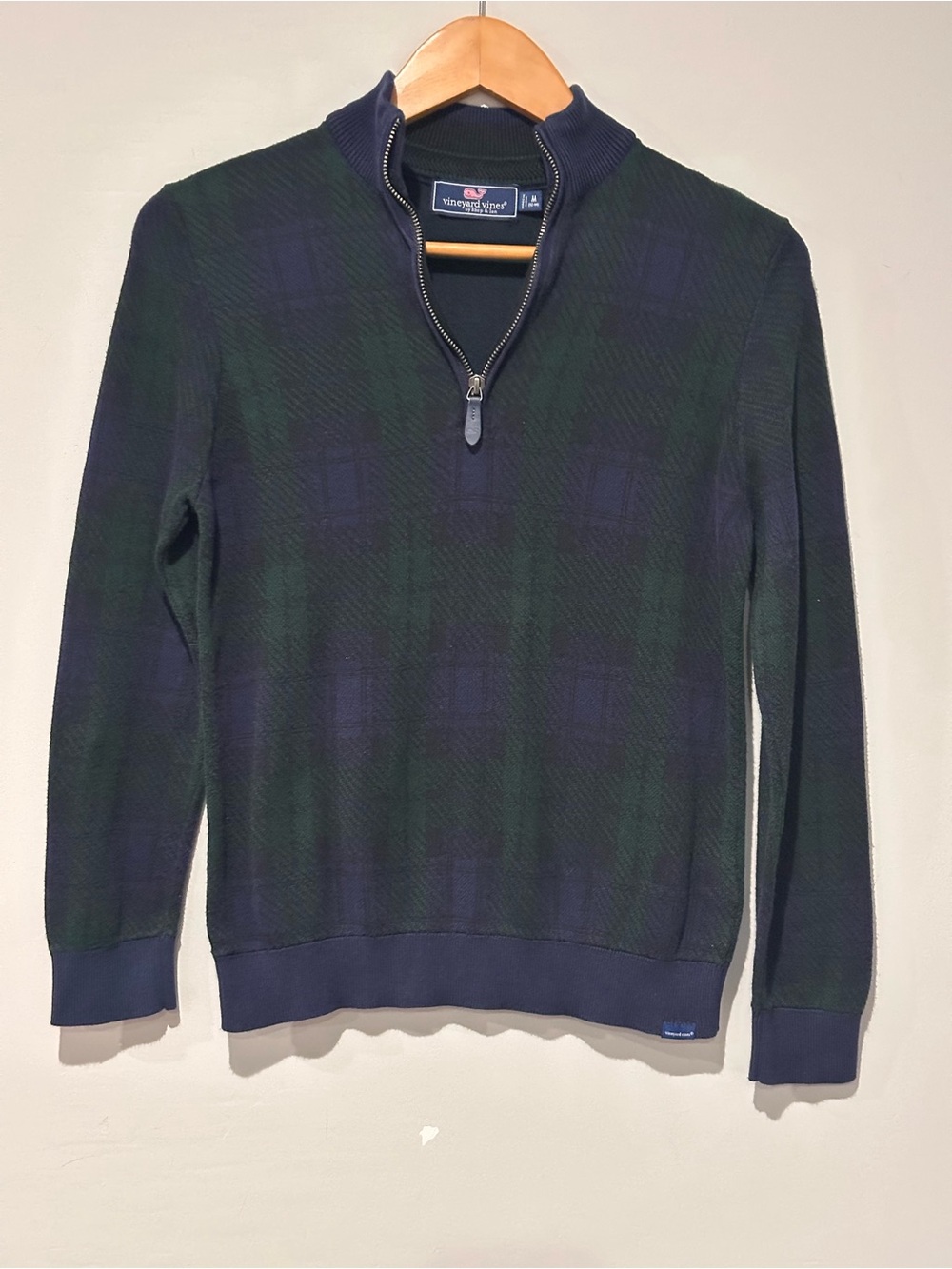 Vineyard Vines Green & Navy Plaid Half-Zip Sweater